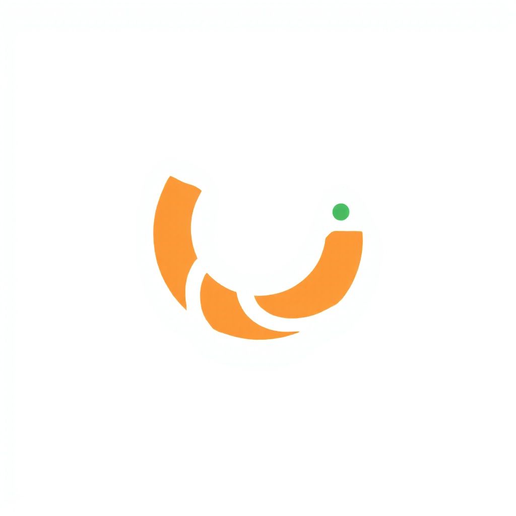 Оранжевая дуга U-образной формы с волнистыми узорами, содержащая небольшую зеленую точку.