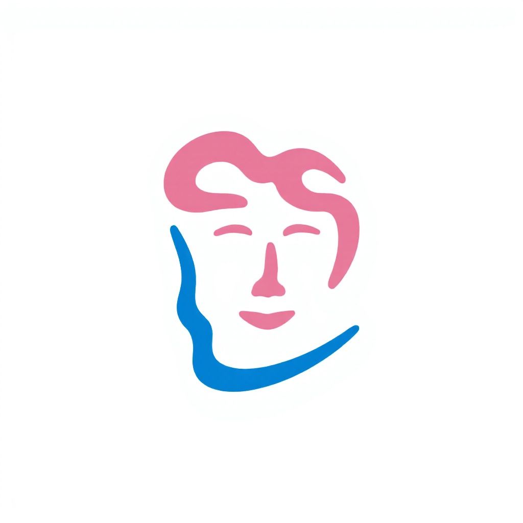 Поток розовых и синих мазков кисти, формирующих абстрактную форму лица.