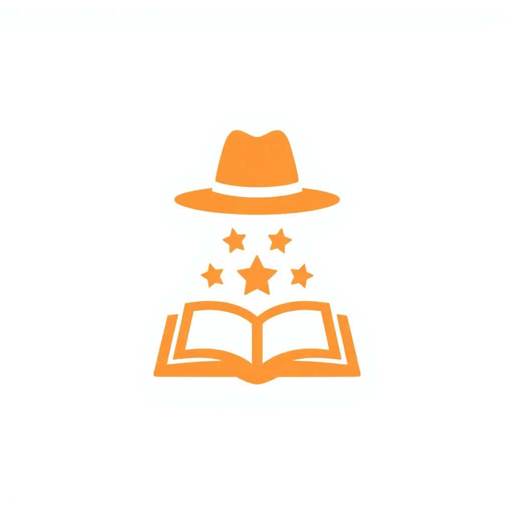 Оранжевая шляпа с оранжевыми звездами и открытая книга внизу.