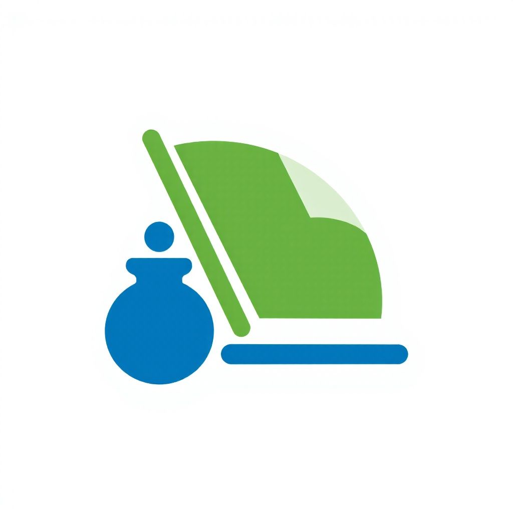 Открытая зеленая книга, прислоненная к синей чернильнице.
