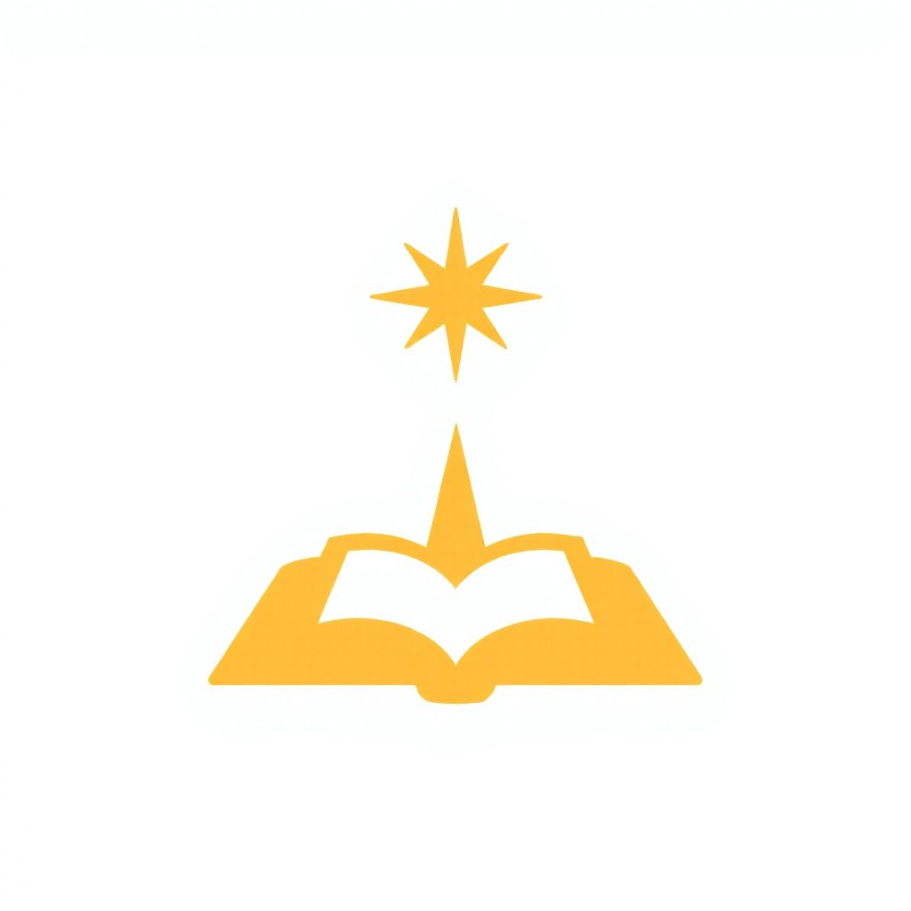 Желтая открытая книга с восходящей звездой над ней.