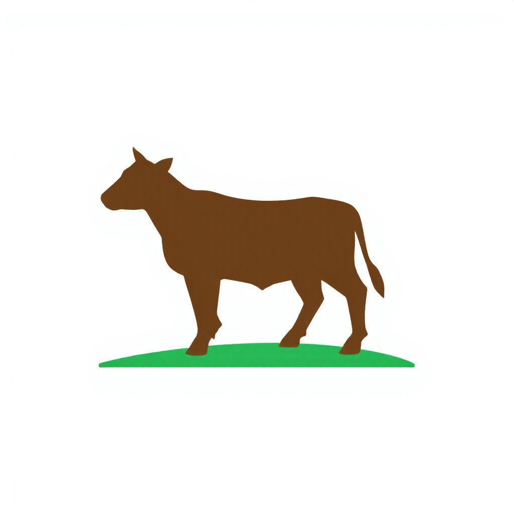 Силуэт коричневой коровы с зеленой травой под ногами.