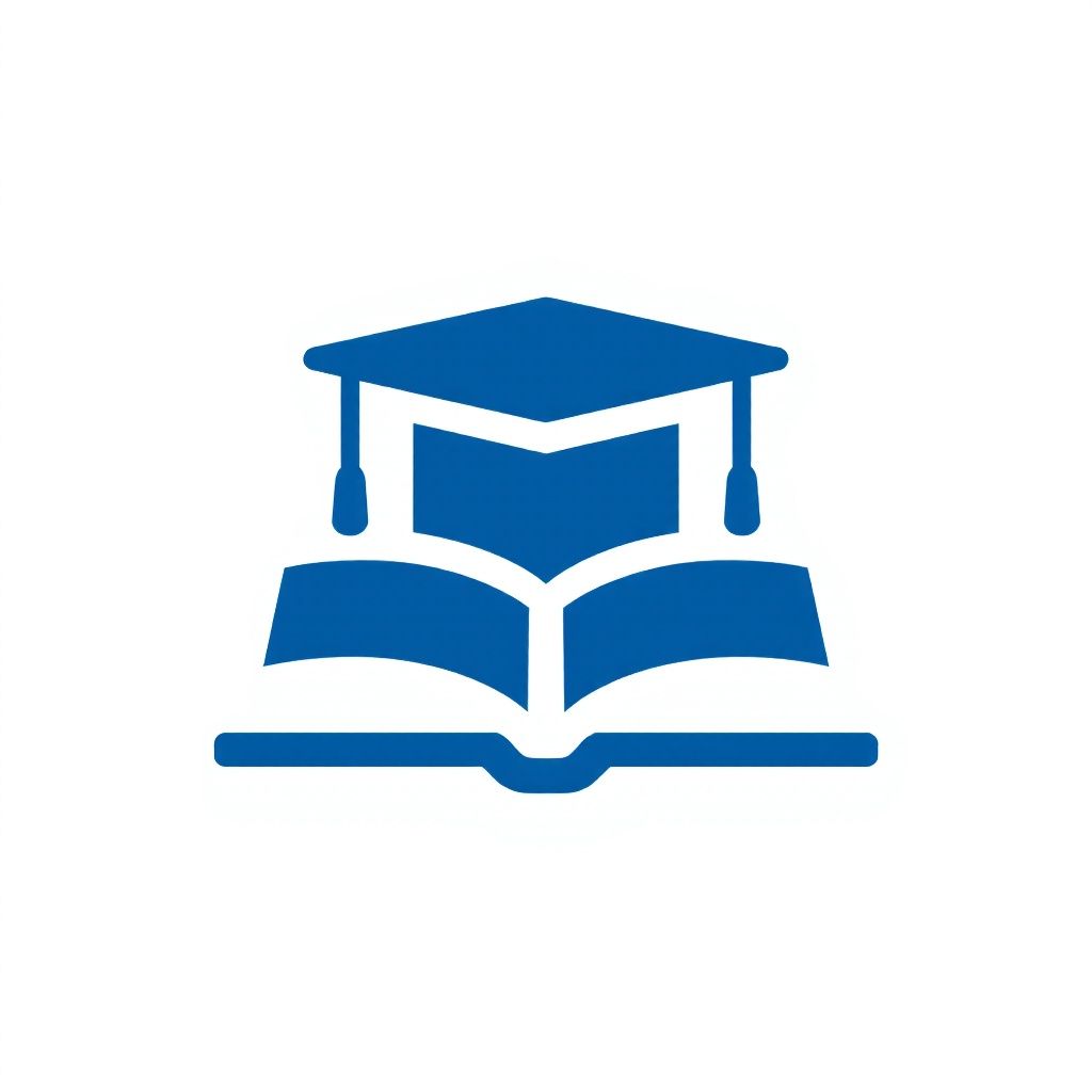 Силуэт синей книги с выпускной шапочкой.