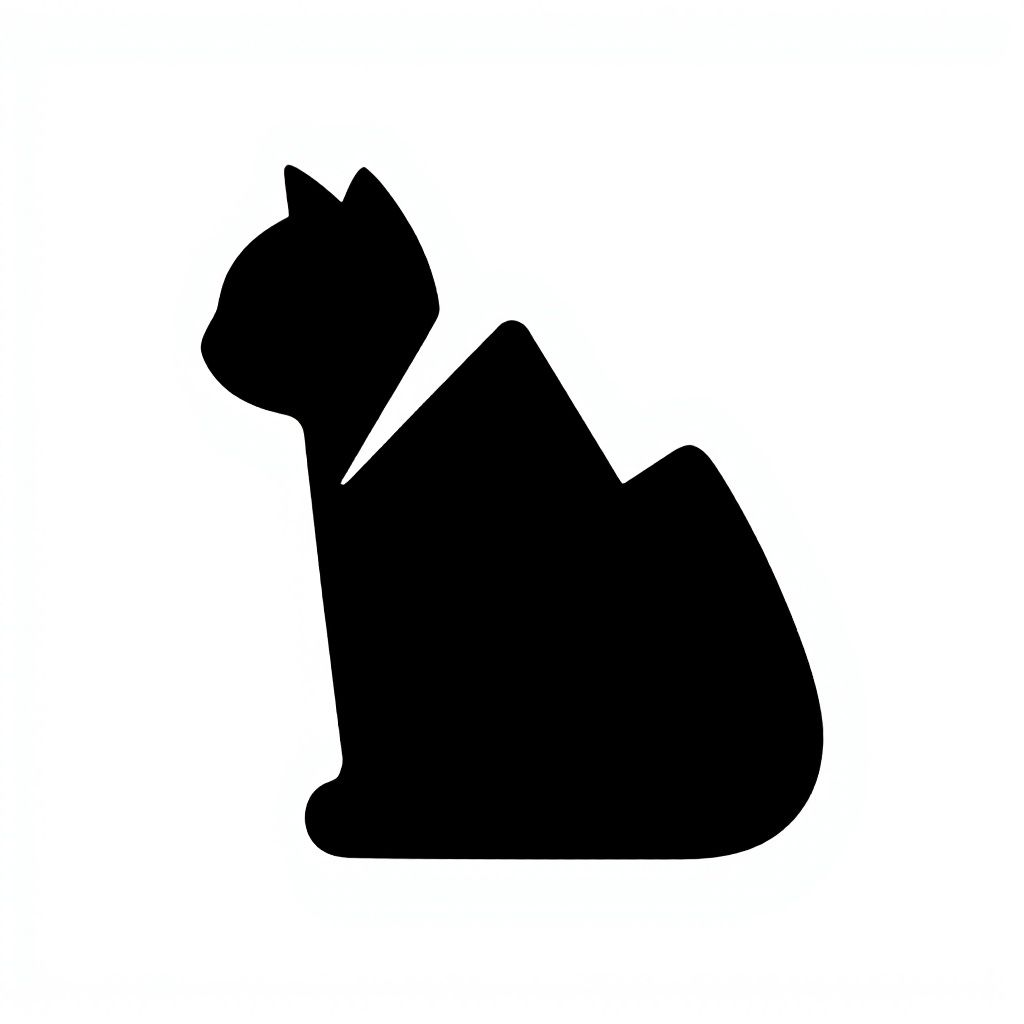 Силуэт кота, превращающегося в форму горы, черный.