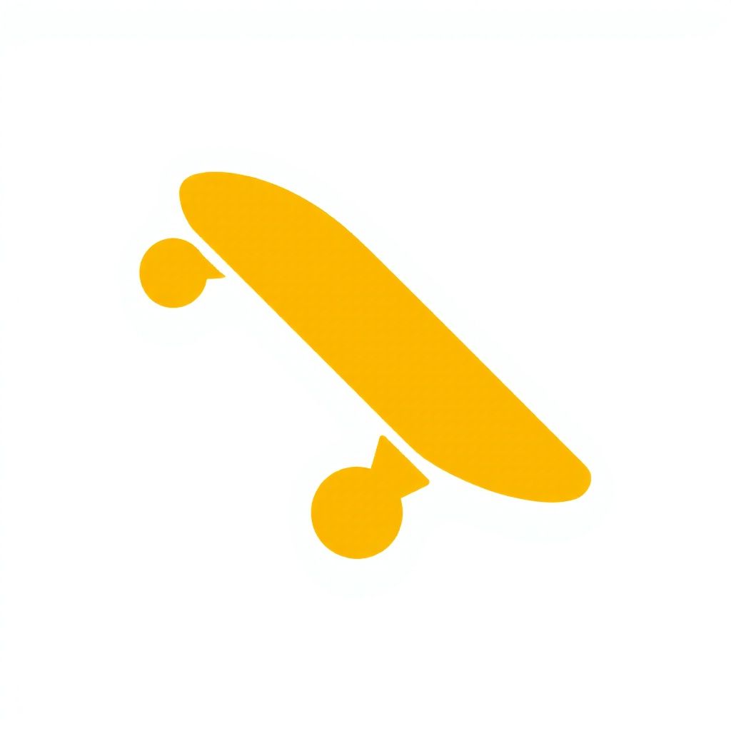 Текст 'KickFlip Co' жирным красным над желтым скейтбордом.