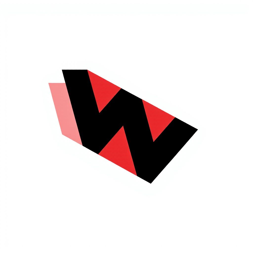 Изометрическая черная буква 'w' с красной тенью, наклоненной влево.