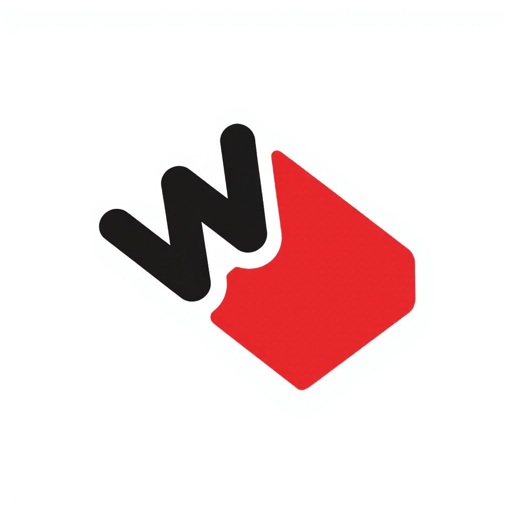 Изометрическая черная буква 'w' с красной тенью, направленной влево.