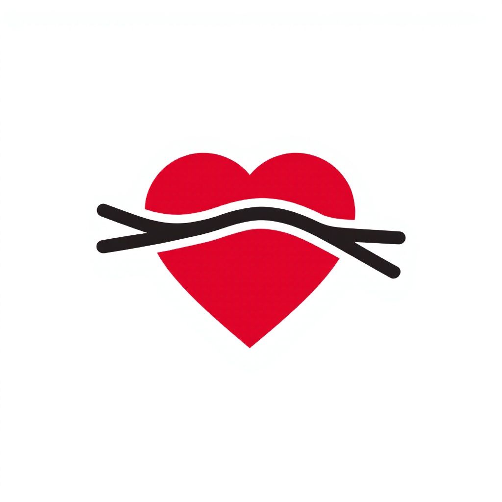Стилизованное красное сердце с черными венами, которые расходятся в стороны.
