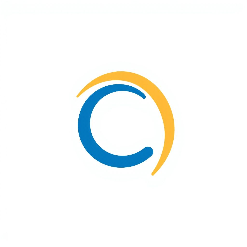 Современный синий контур 'C', переплетенный с желтой дугой для создания ощущения движения.