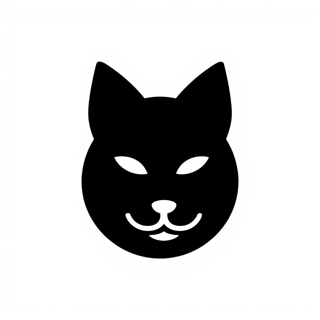 Стилизованное лицо черной кошки с острыми чертами и острыми ушами.