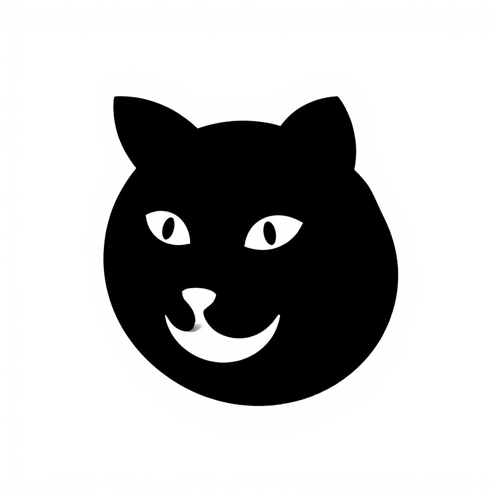 Стилизованное лицо черной кошки с острыми чертами и острыми ушами.