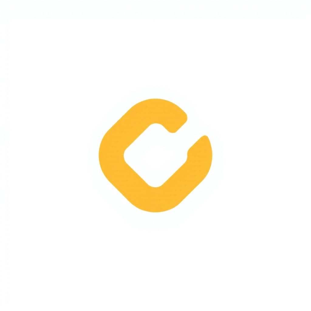 Желтая 'C', напоминающая звено цепи, с пересекающимися линиями для дополнительной глубины.