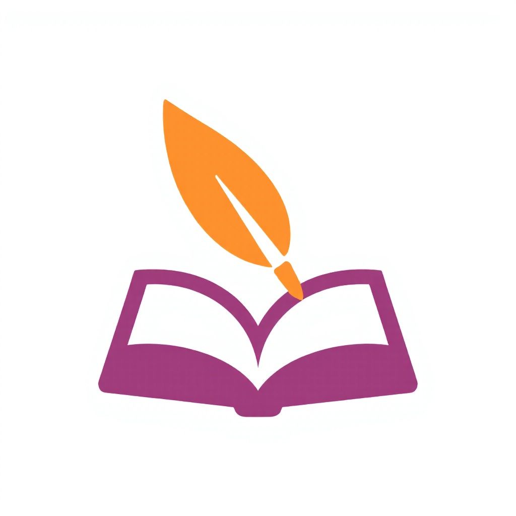 Оранжевое перо над пурпурной страницей книги, драматично переворачивающейся.