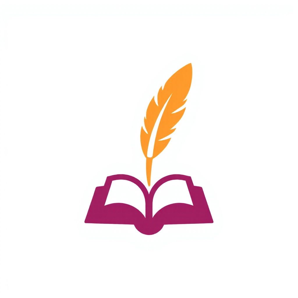 Оранжевое перо над пурпурной страницей книги, драматично переворачивающейся.