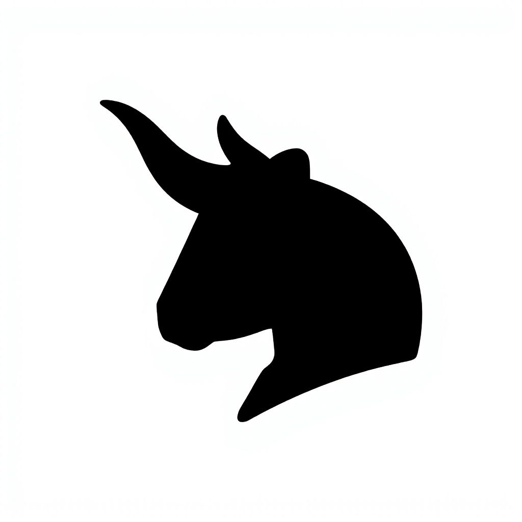 Профиль головы коровы с одним рогом, нарисованный черным цветом.