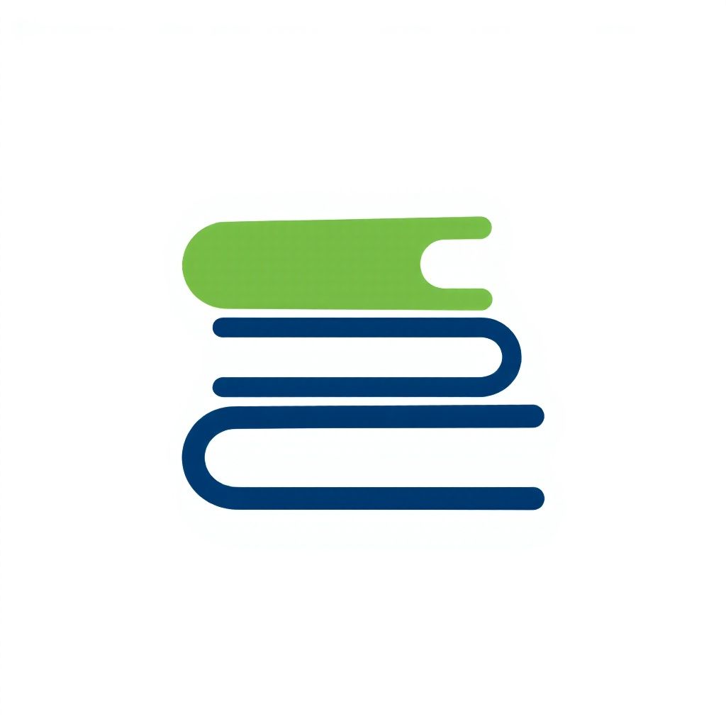 Силуэт зеленой стопки книг с тонкой темно-синей лентой, обвивающей каждую книгу.