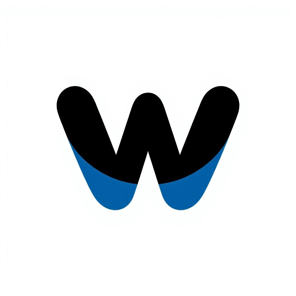 Толстая черная 'w' с тонким синим контуром, облегающим её форму.