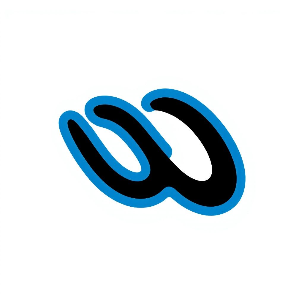 Толстая черная 'w' с тонким синим контуром, облегающим её форму.