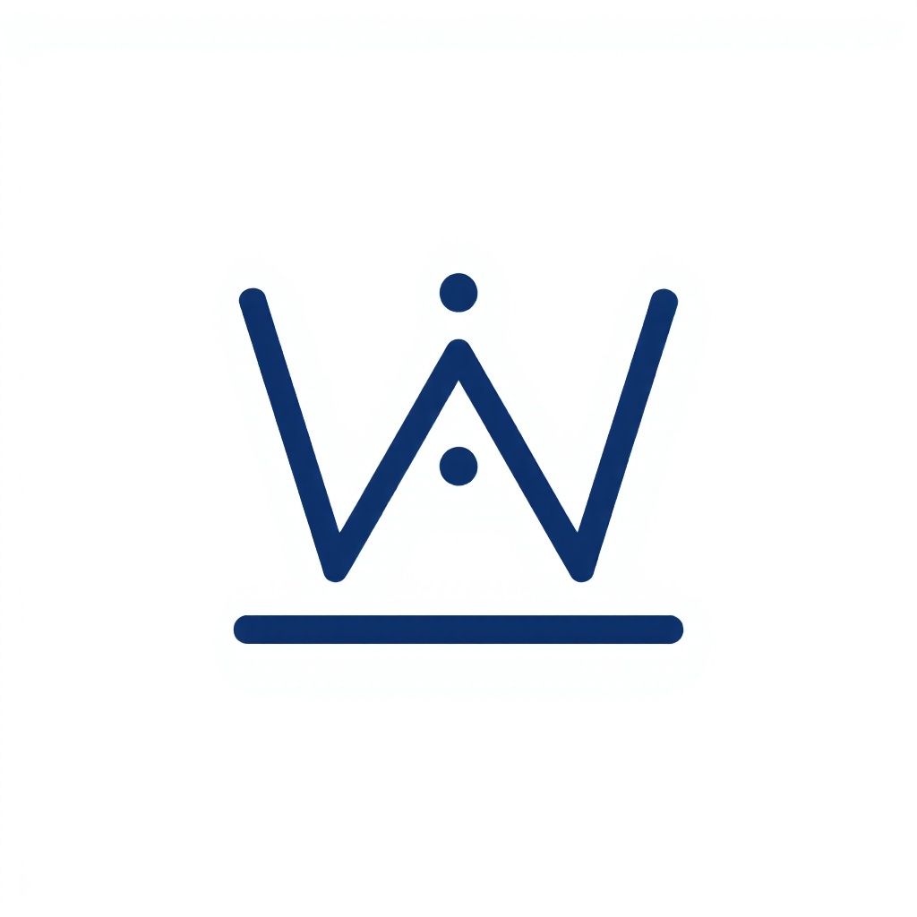 Очерченная тёмно-синяя 'w' с точкой сверху по центру.