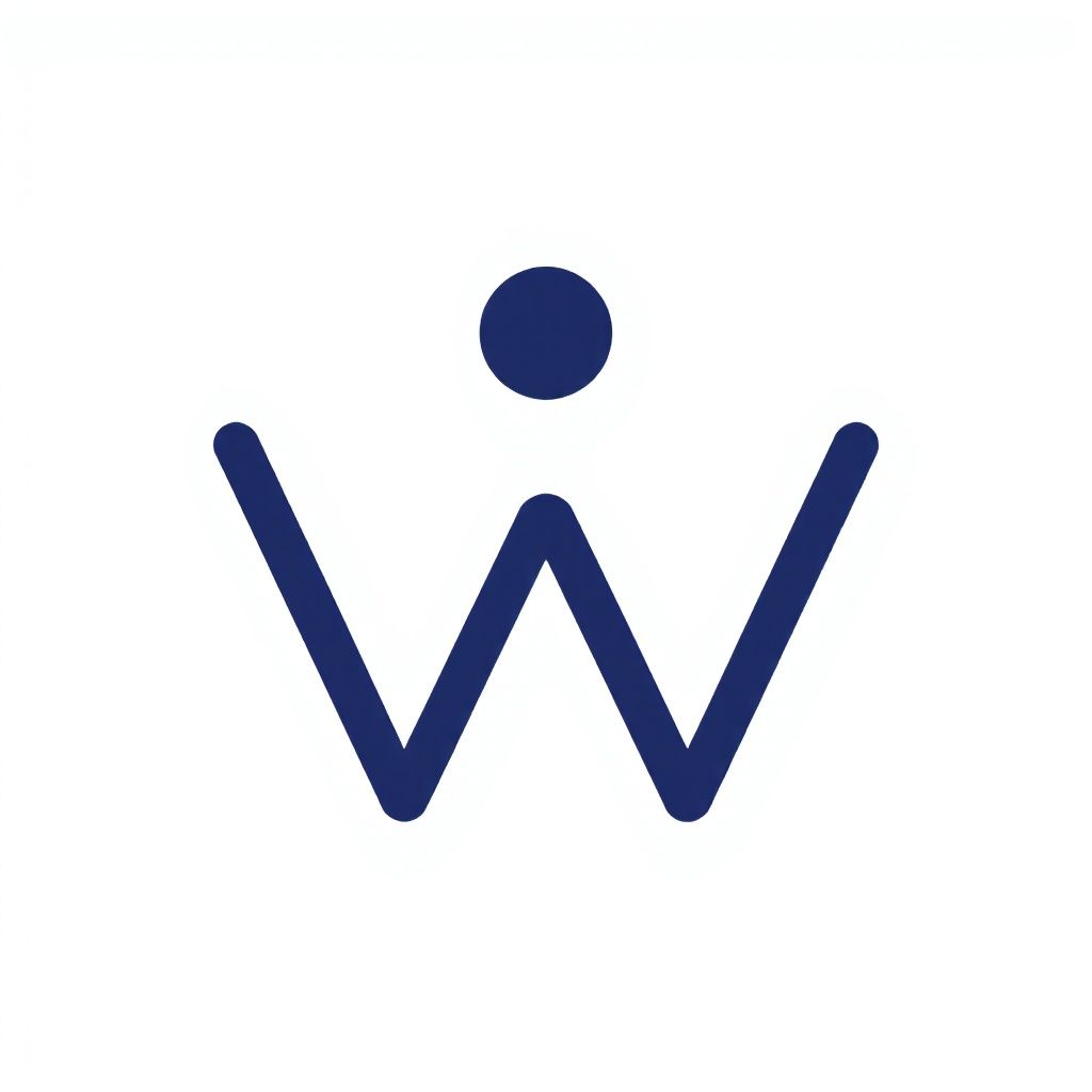 Очерченная тёмно-синяя 'w' с точкой сверху по центру.