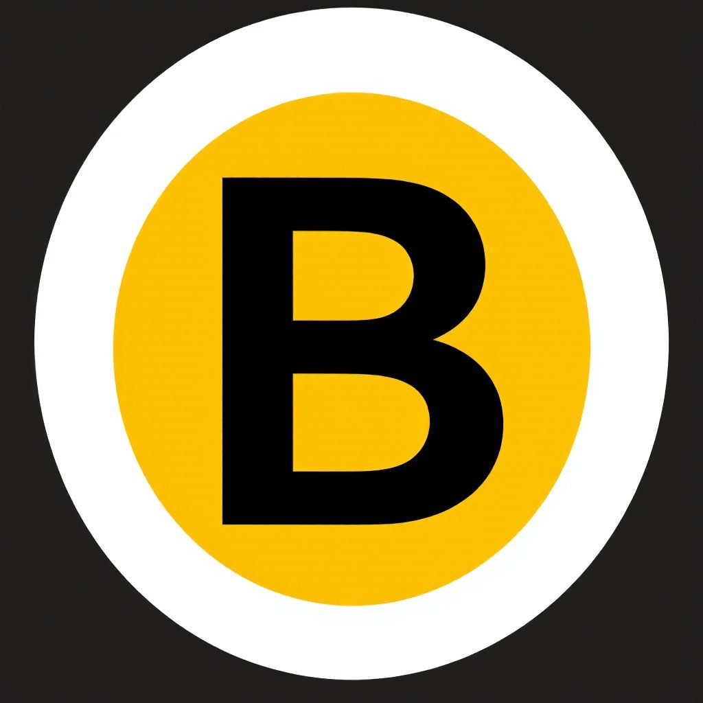 Жирная черная буква B в желтом круге, символизирующая баланс.