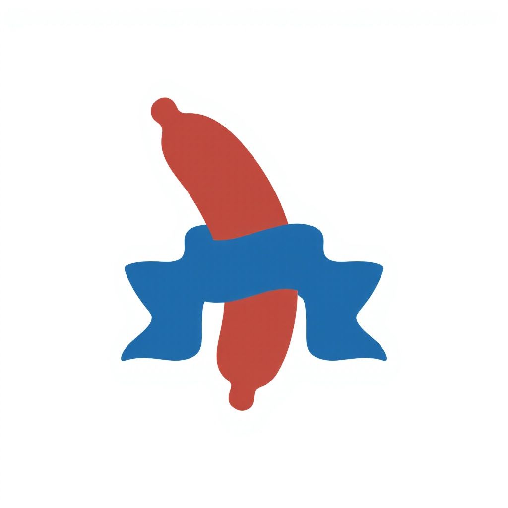 Одинокая красная колбаса, обернутая синим бантом.