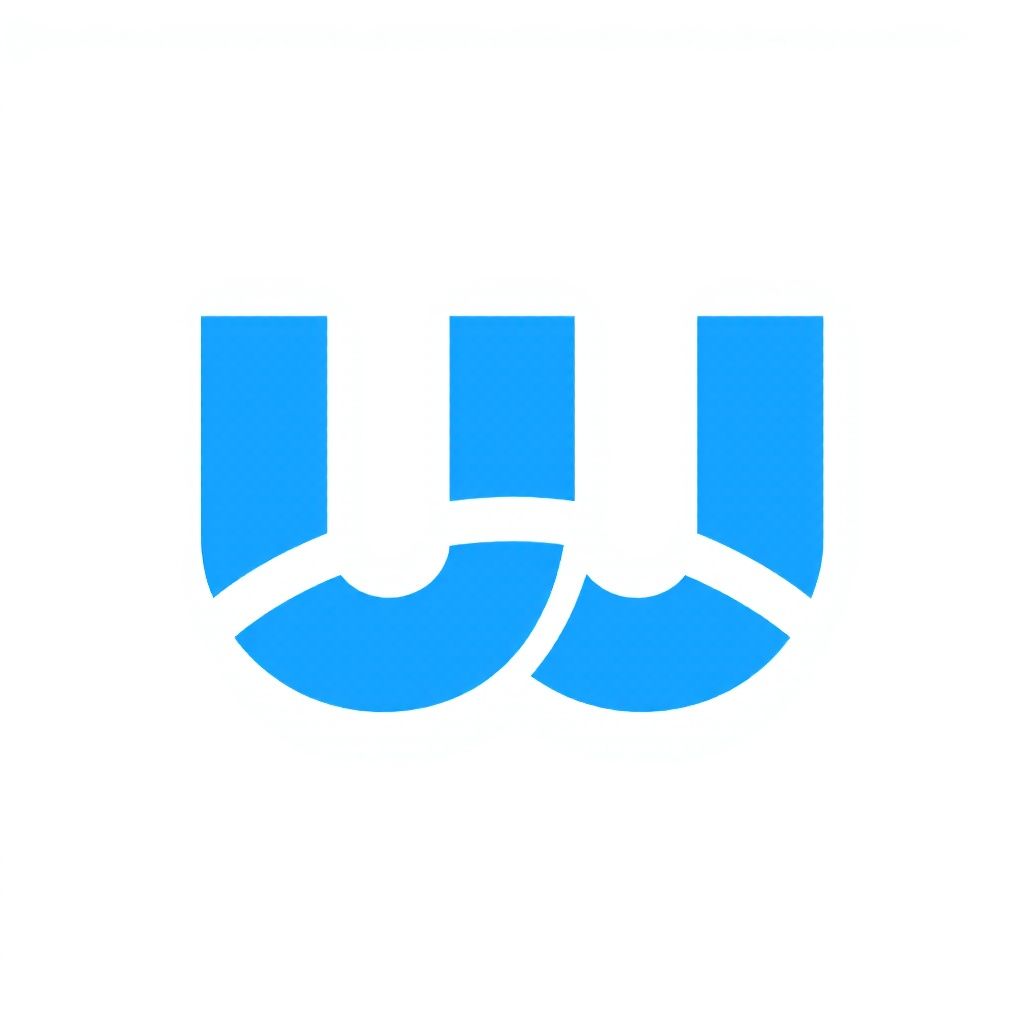Синяя 'w' с разделёнными сегментами и закруглёнными углами.