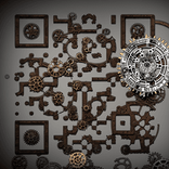 QR‑код в стиле стимпанк из вращающихся шестерёнок