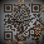 QR‑код, украшенный медными трубами и шестерёнками стимпанка