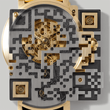 QR‑код, стилизованный под часы с открытым механизмом из золота и серебра