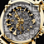 QR‑код в стиле открытых часов с металлическим блеском