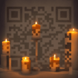 QR‑код из множества свечей в загадочной атмосфере