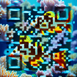 QR‑код с золотыми рыбками среди кораллов