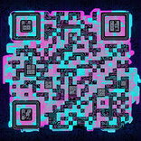 QR‑код с контрастными неоновыми мазками и цифровыми стикерами