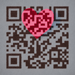 QR‑код, окружённый сияющими сердцами