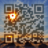 QR‑код с эффектом облачного неба и солнца